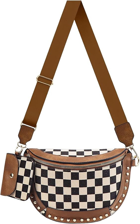 GETERUUV Checkered Crossbody Bags for Women Checkered Bum Bag Fashion Waist Packs Crossbody Fanny... | Amazon (US)