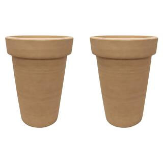 Ferndale Large Brushed Pebble Tan Resin Cone Planter (15.55 in. L x 15.55 in. W x 20.55 in. H)(2-... | The Home Depot