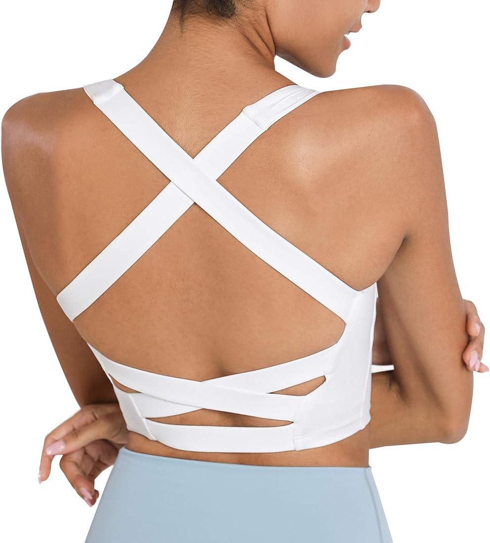 romansong Strappy Yoga Sports Bras for Women Padded Criss-Cross Back Tank Tops | Amazon (US)