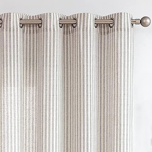JINCHAN Linen Curtains for Living Room Grey Striped Curtains for Bedroom Ticking Stripe Pattern Curt | Amazon (US)