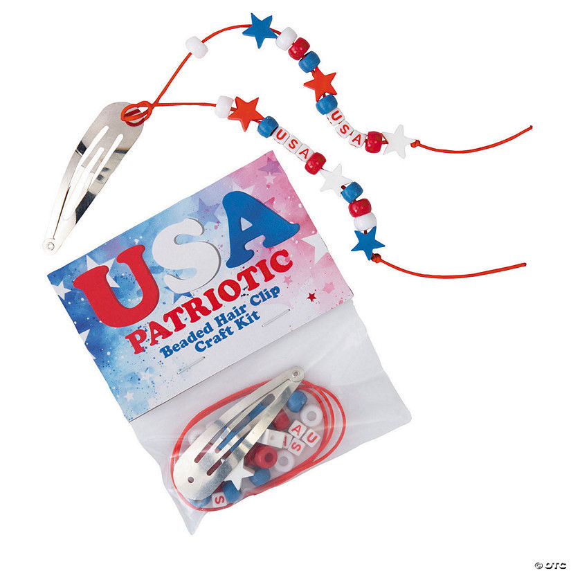 8 1/2" Patriotic Red, White & Blue Beaded Snap in Hair Clip Craft Kit - Makes 12 | Oriental Trading Company