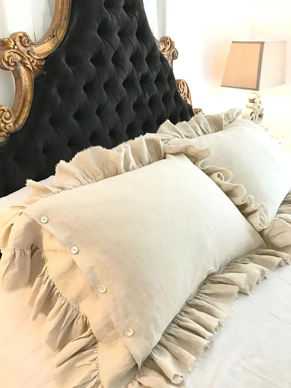 Linen Bedding Shabby Chic Raw Edge Ruffle Pillow Shams Pillowcase Covers- Made to Order Natural Flax | Etsy (CAD)