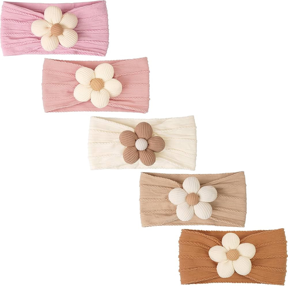 CÉLLOT 5 Pcs Baby Flower Headbands Baby Girls Nylon Headbands Soft Hairbands Hair Accessories fo... | Amazon (US)