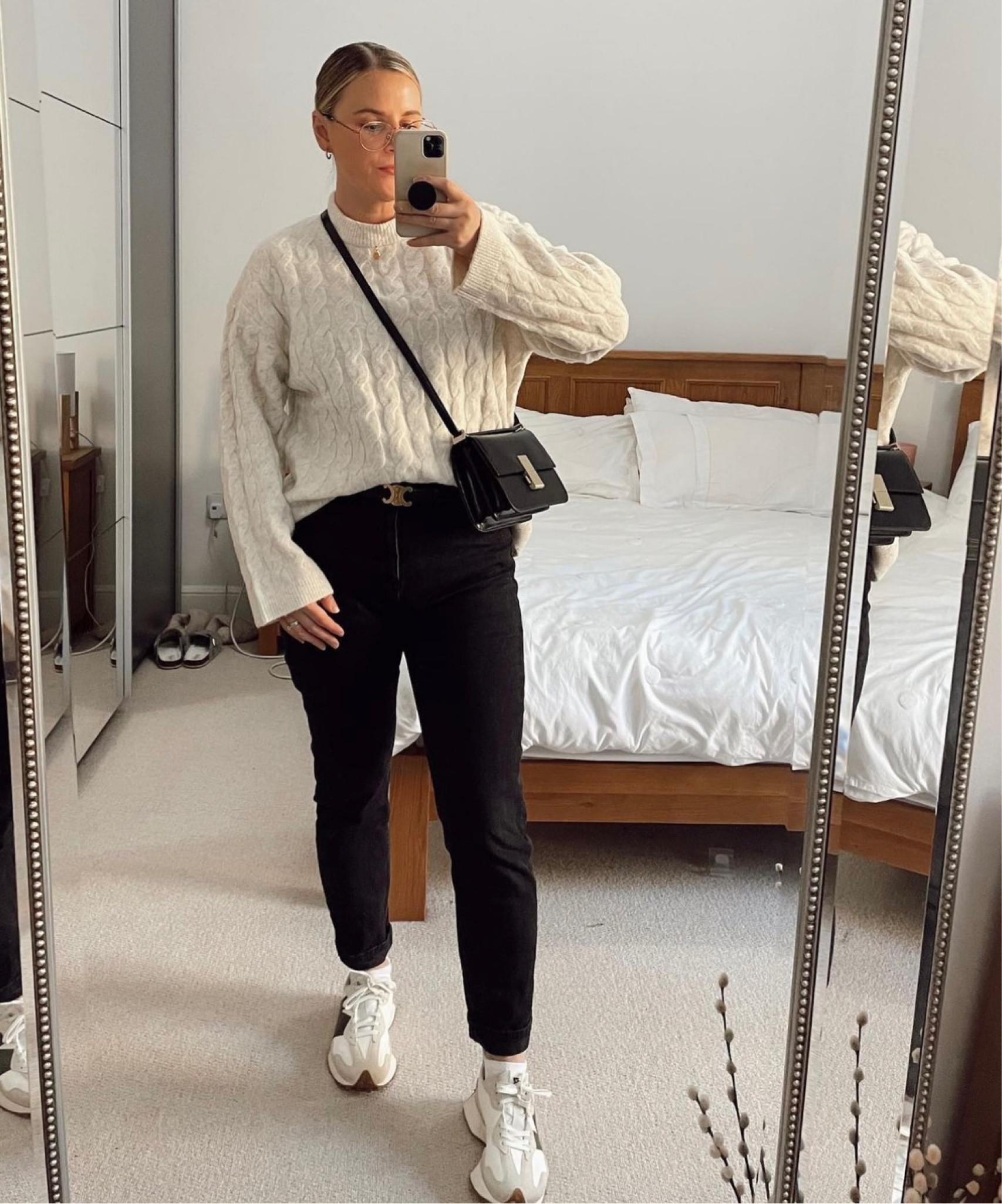 Minimal neutral chic winter outfit with new balance trainers and coast knit jumper! Wearing the viral M&S handbag and Monica vinader jewellery 

#LTKshoecrush #LTKSeasonal #LTKeurope