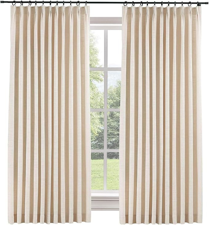TWOPAGES 100 W x 84 L inch Pinch Pleat Darkening Drape Faux Linen Curtain with Blackout Lining Dr... | Amazon (US)