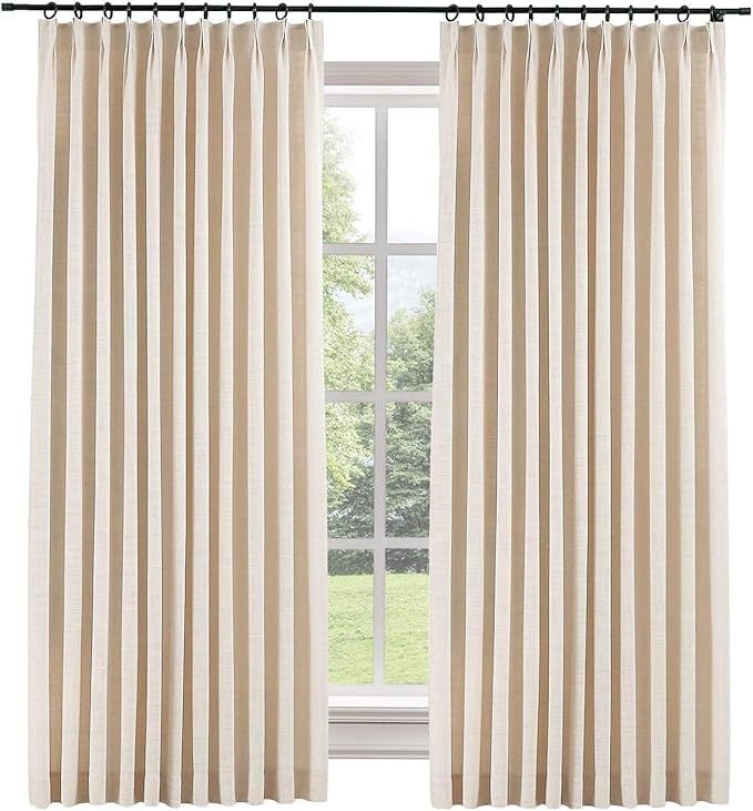 TWOPAGES 52 W x 108 L inch Pinch Pleat Darkening Drape Faux Linen Curtain with Blackout Lining Dr... | Amazon (US)