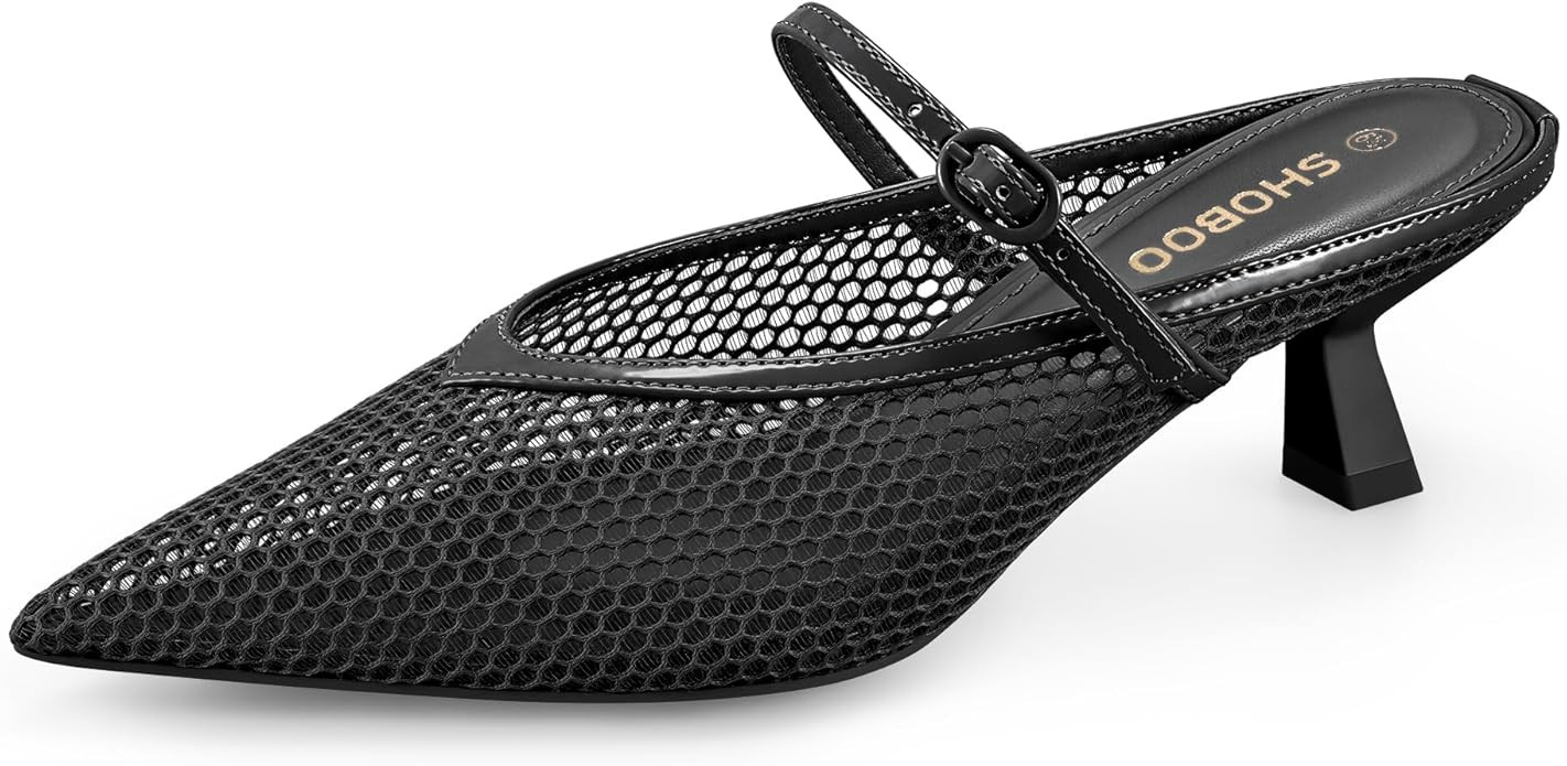 Women's Pointed Toe Kitten Heels Mesh Dress Sandals Slip On Pump Shoes with Strap for Casual Part... | Amazon (US)