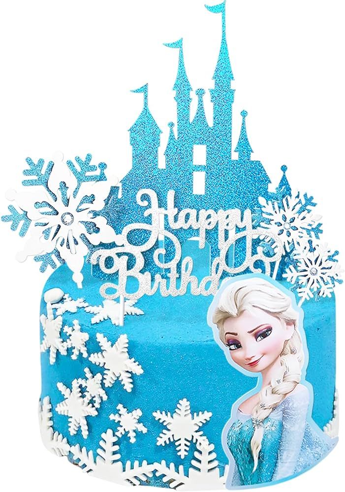 Frozen Glitter Cake Topper Set Birthday Party Supplies Decorations Castle Sparkling for Kids, 6 c... | Amazon (US)