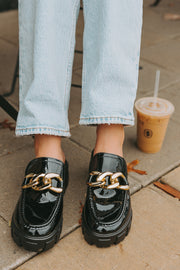 BuddyLove X Qupid | Fusa Patent Backless Loafers | Black | BuddyLove