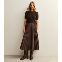 Women's Dark Brown Faux Leather Pleated Midi Skirt New Look | New Look (UK)