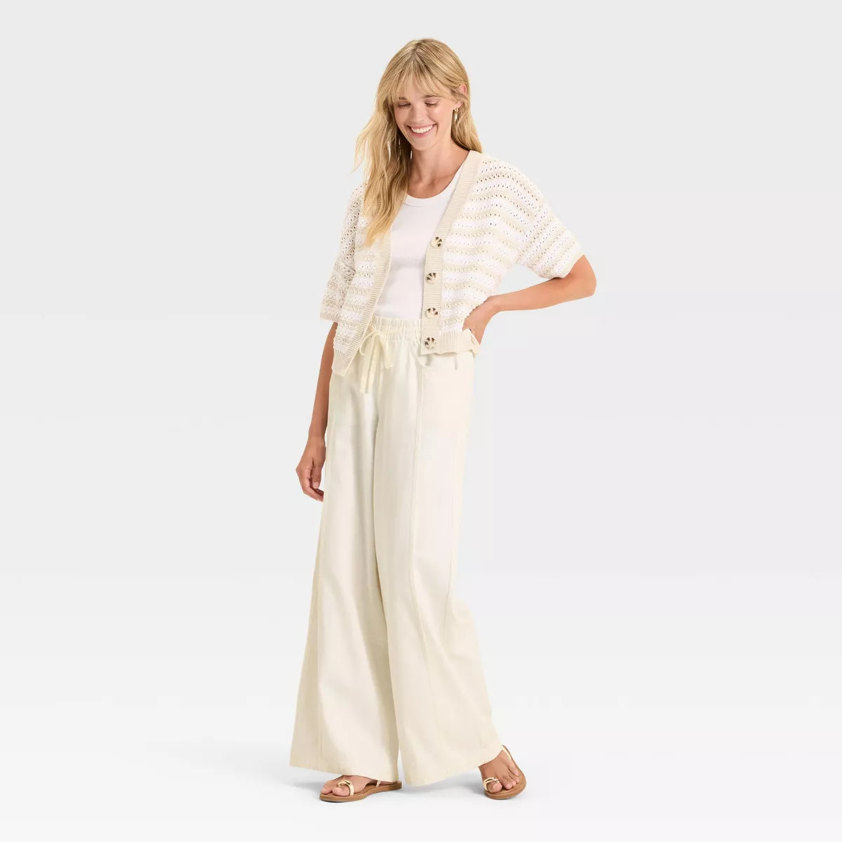 Women's High-Rise Drawstring Wide Leg Relaxed Fit Beach Pants - Universal Thread™ | Target