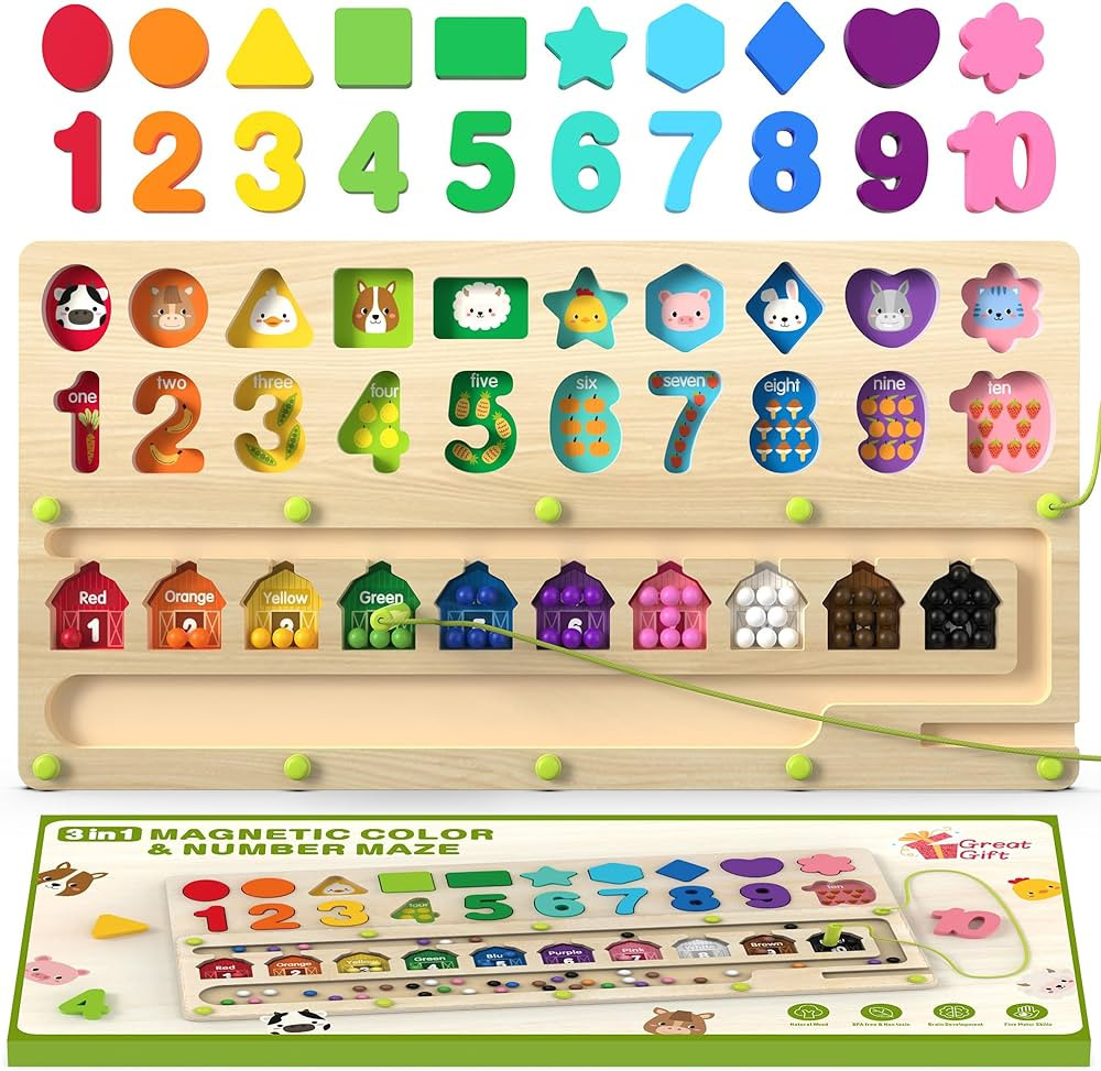 Airbition Montessori Toys 3+ Year Old, Magnetic Color and Number Maze, Shape Sorting Toys for Tod... | Amazon (US)
