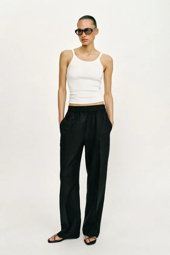 LINEN BLEND STRAIGHT TROUSERS | Zara UK