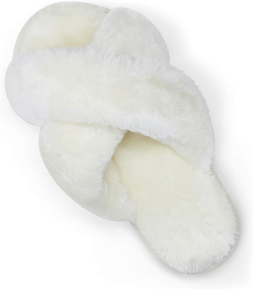 Vepose Women's Cross Band Slippers Soft Plush Furry Open Toe Fur Slides Fuzzy Fluffy Slip on Hous... | Amazon (US)