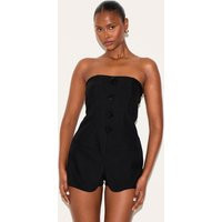Black Beaded Button Detail Tailored Romper | PrettyLittleThing US