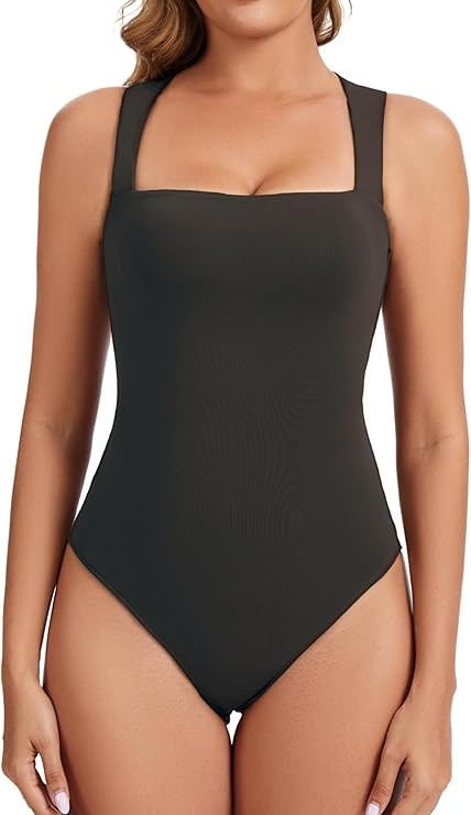 Women’s Sexy Sleeveless Square Neck Double Lined Basic Bodysuit | Amazon (US)