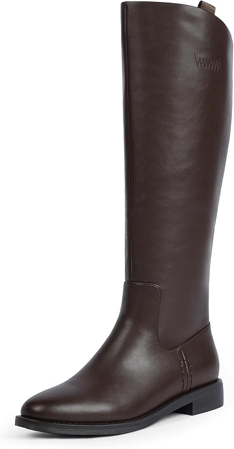 Modatope Knee High Boots Women Rounded Toe Flat Retro Bais Opening Low Chunky Heel Riding Boots | Amazon (US)