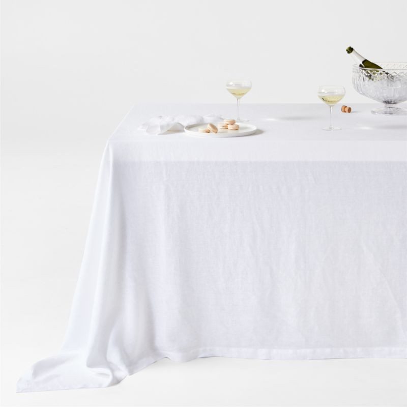 Marin White Oversized European Flax -Certified Linen Tablecloth + Reviews | Crate & Barrel | Crate & Barrel