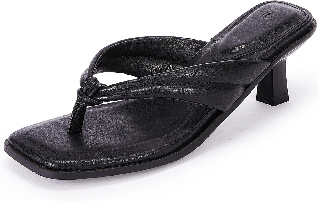 Womens Kitten Heel Thong Sandals Flip Flops Slip On Square Open Toe Slippers Low Stacked Heeled M... | Amazon (US)