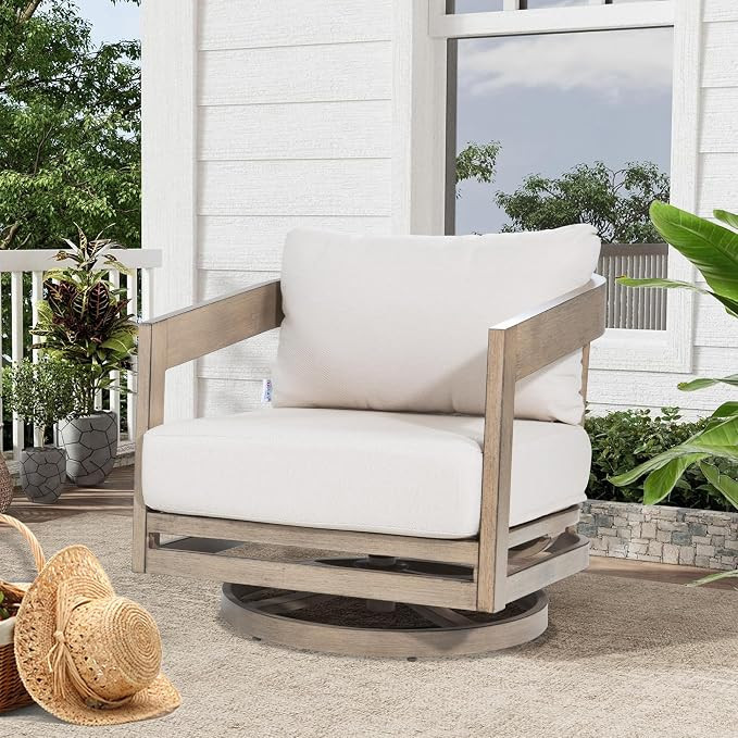 Ulax furniture Harmonti Patio Aluminum Club Chair with Cushions (Swivel Chair x 1) | Amazon (US)