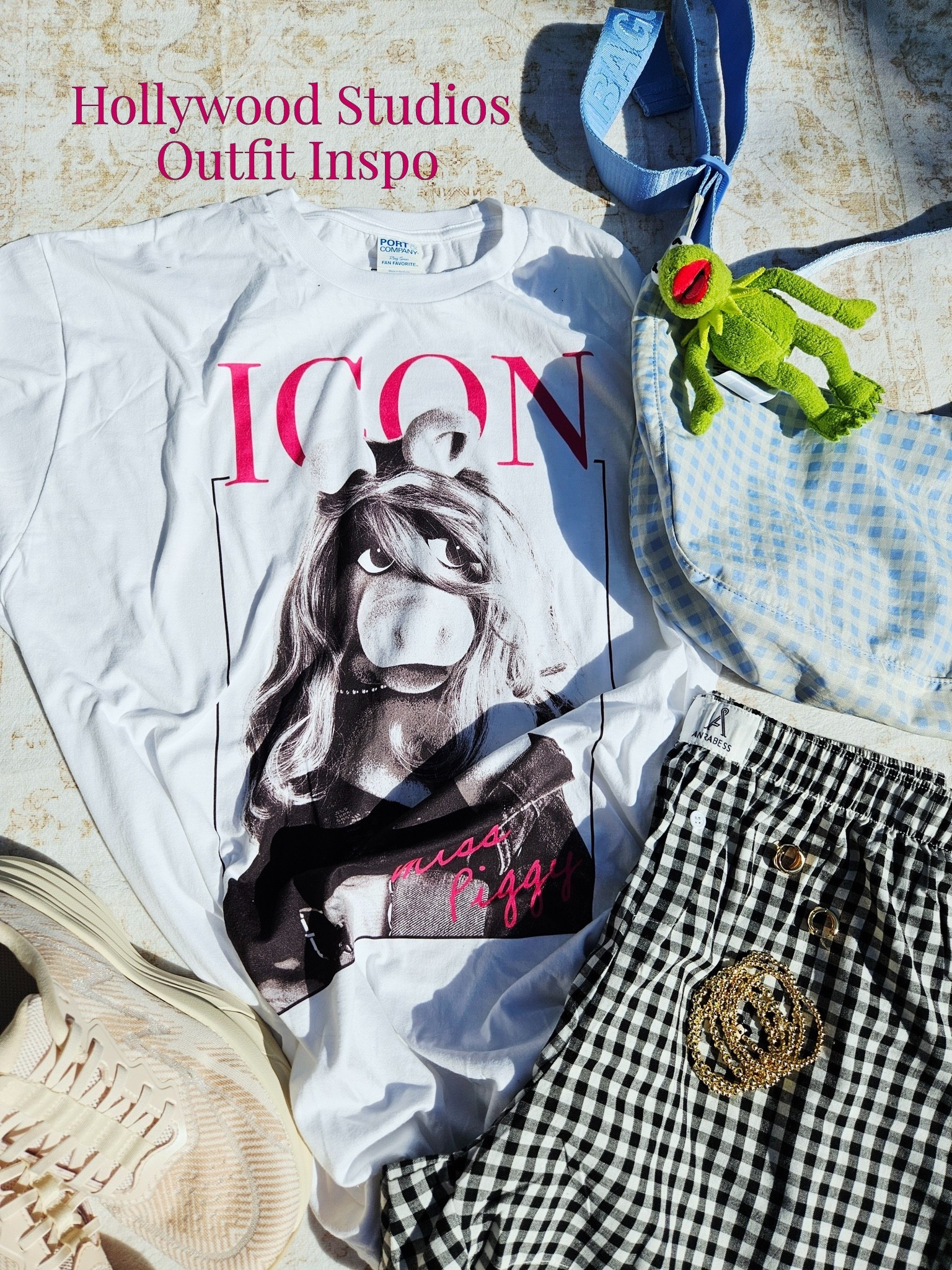 💕✨ From the 'Icon' Miss Piggy tee to the black gingham shorts, comfy park sneakers, and the cutest accessories, this outfit is giving stylish Disney bound perfection! 🎬🐷 Perfect for a day riding Rock'n Roller Coaster, snapping photos on Sunset Boulevard, and staying comfy all day at Disney World.

#DisneyWorldOutfit #HollywoodStudiosStyle #DisneyBound #MissPiggy #MuppetsDisney #DisneyFashion #DisneyStyle #DisneyInfluencer #HollywoodStudiosOutfit #DisneyOOTD #DisneyParksStyle #CuteDisneyOutfits #DisneyStyleInspo #ThemeParkFashion