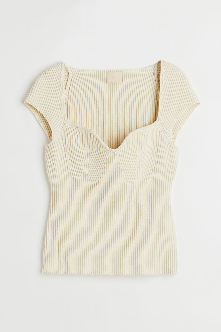 Rib Knit Top - Light beige - Ladies | H&M AU | H&M (AU)
