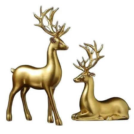 DAMAI 2 Pcs Christmas Reindeer Figurines Decorations, Sitting Standing Xmas Deer Statues, Glossy Elk Sculpture Tabletop Ornaments for Living Room Wine Cabinet TV Cabinet, Christmas Decoration | Walmart (US)