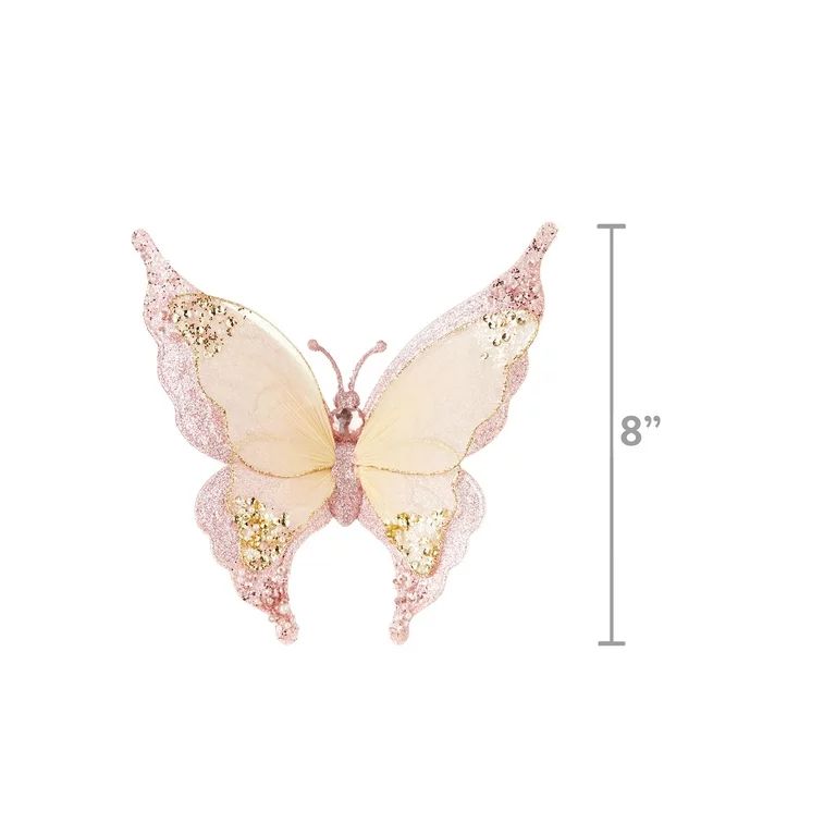 Pink and Gold Glitter Butterfly Decorative Christmas Clip, 7.8 in, by Holiday Time | Walmart (US)
