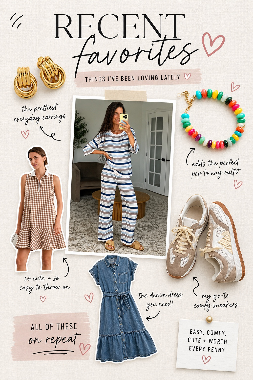 Recent favorites lately and honestly every single one has been so good. These are the pieces I keep reaching for on repeat because they’re cute, comfortable, easy to style, and actually wearable for everyday life. From the comfy sneakers to the denim dress and fun accessories… all of these are worth the hype.

#recentfavorites #amazonfinds #summerstyle #affordablefashion #momstyle #everydayoutfits #casualstyle #summerfashion #targetstyle #trendingfinds #capsulewardrobe #easyoutfits #comfystyle #fashionfinds #summerfavorites

#LTKSeasonal #LTKootd #LTKmomlife