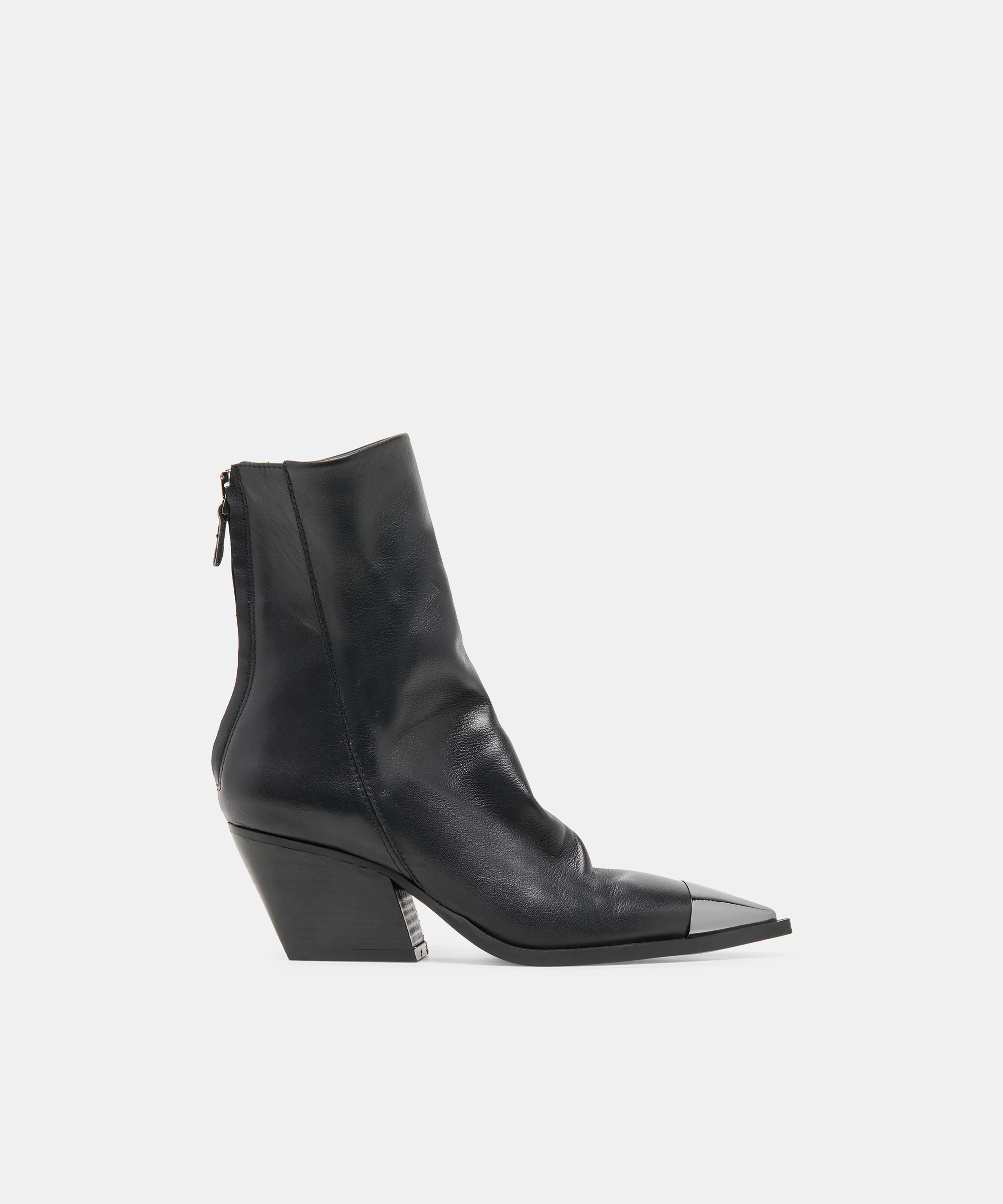 TALLEN Black Leather Block Heel Pointed-Toe Western Booties | Dolce Vita | DolceVita.com