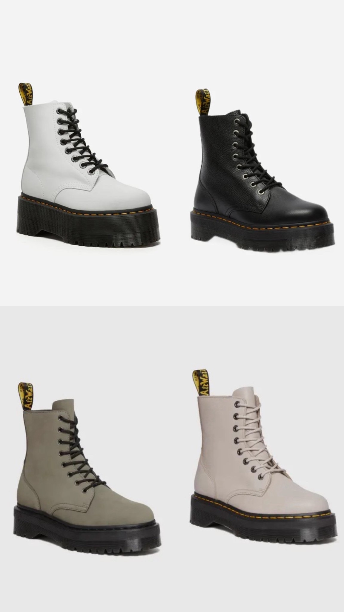 Step into bold style with these Dr. Martens platform combat boots – an icon reimagined. Whether you’re going for edgy streetwear or elevating your everyday basics, these chunky lace-ups bring attitude and comfort in one. Available in classic black, crisp white, muted grey, and soft beige, they pair perfectly with jeans, skirts, or dresses. The signature yellow stitching and pull tab keep the authentic Doc’s DNA while the platform sole gives you that extra lift.
