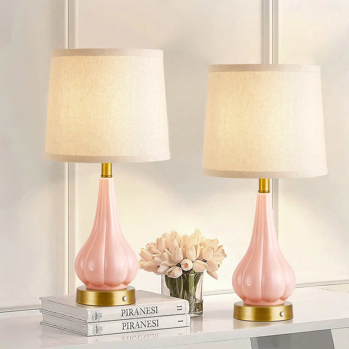 18” Pink Rechargeable Ceramic Lamp With Golden Base(Set Of 2) | Wayfair North America