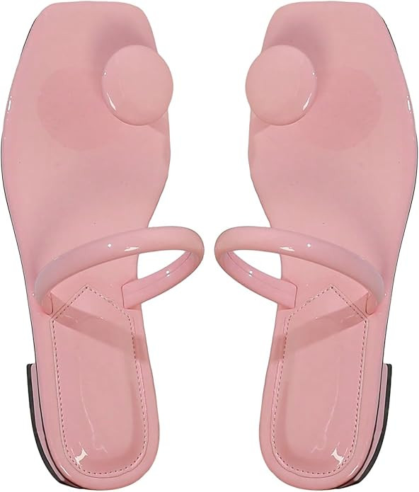 SweatyRocks Women's PU Leather Open Square Toe Thong Sandals Round Decor Outdoor Flat Sandals | Amazon (US)