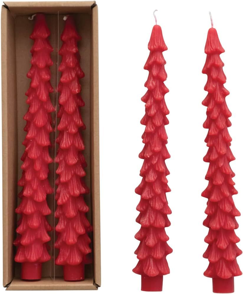 Creative Co-Op Unscented Tree Shaped Taper Candles, Holly Berry Red | Amazon (US)
