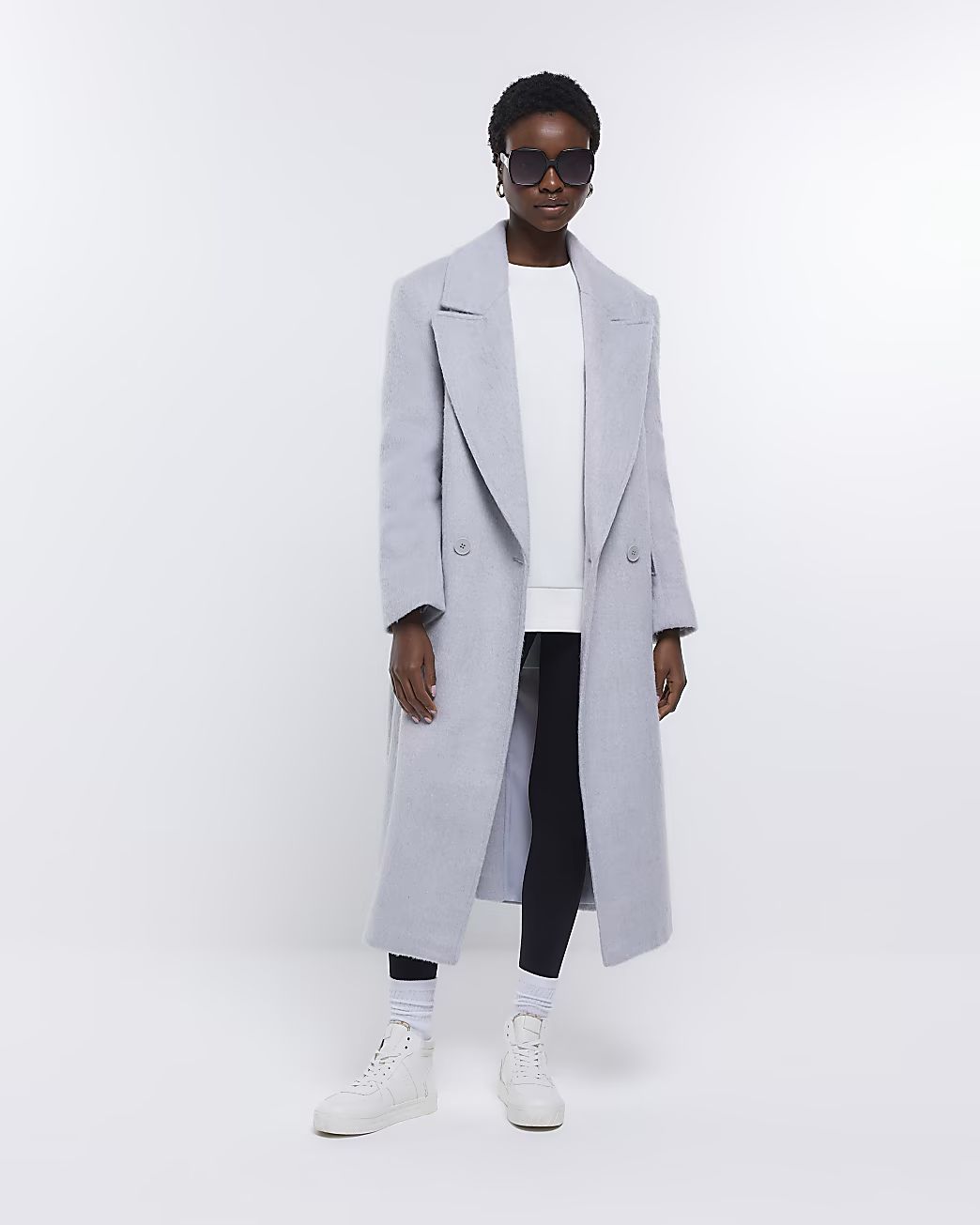 Grey oversized longline coat | River Island (UK & IE)