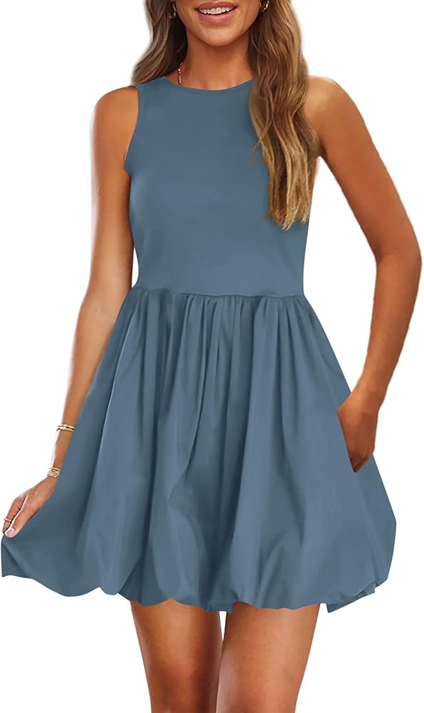 PRETTYGARDEN Summer Dresses for Women 2025 Casual Sleeveless Tank Mini Short Dress Crew Neck Bubb... | Amazon (US)