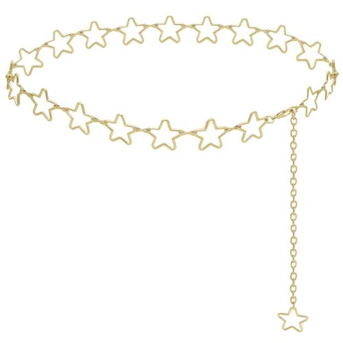 Women Star Waist Chain Belt - Adjustable Silver Body Chains Jewelry with Hollow Celestial Star Design, Fashion Belly Chain Belt for Dresses, Jeans, Bikini, Plus Size & Party Wear (gold) | Amazon (US)