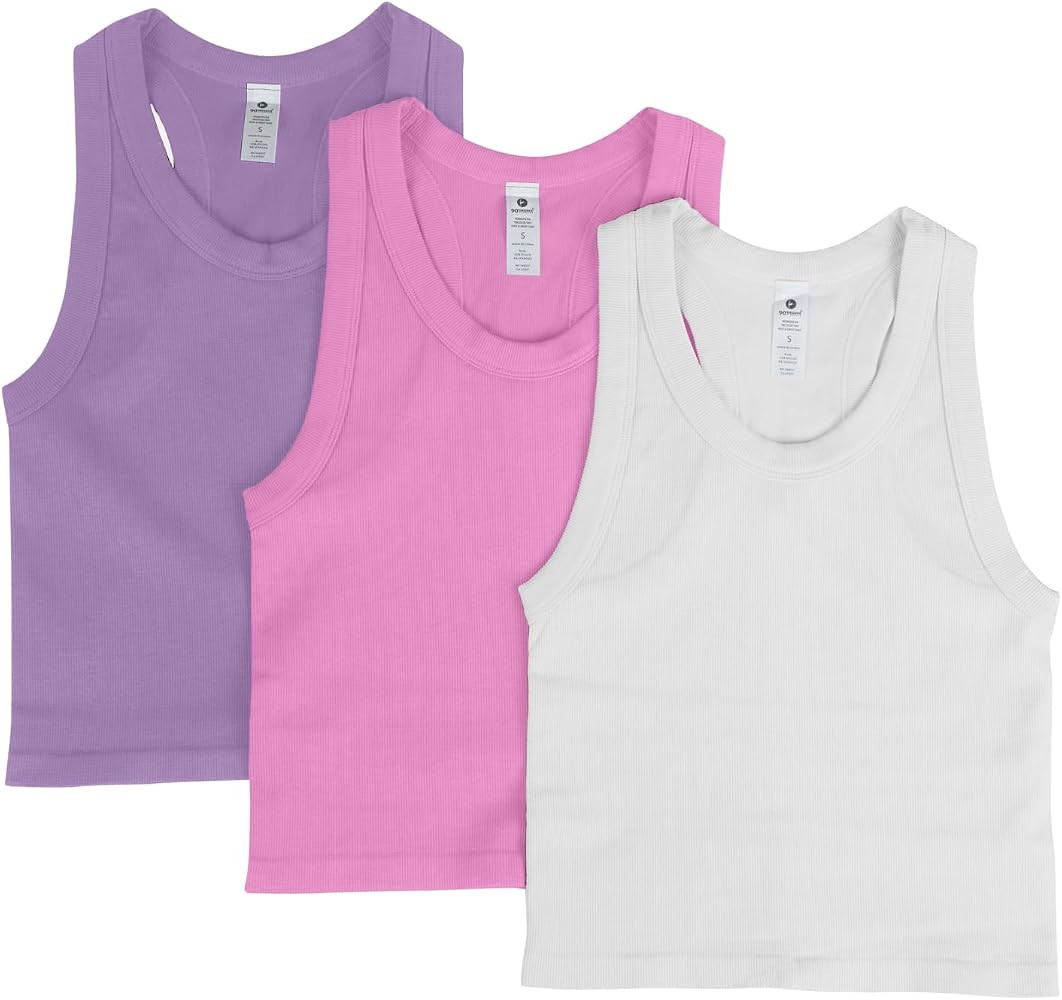 90 Degree By Reflex Womens Seamless Tank Ribbed Fitted Racerback Waist-Length Top 3 Pack | Amazon (US)