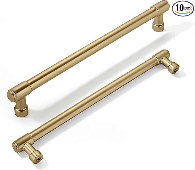 khtumeware 10 Pack Brushed Brass Cabinet Pulls 8 Inch(203MM) Hole Centers Kitchen Brushed Gold Ca... | Amazon (US)