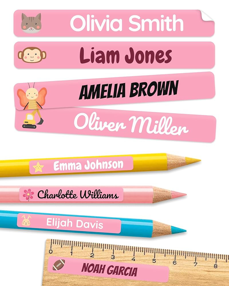 Personalized Kids Name Labels for Pencils Pink [75pcs] - Waterproof Name Stickers for School & Da... | Amazon (US)