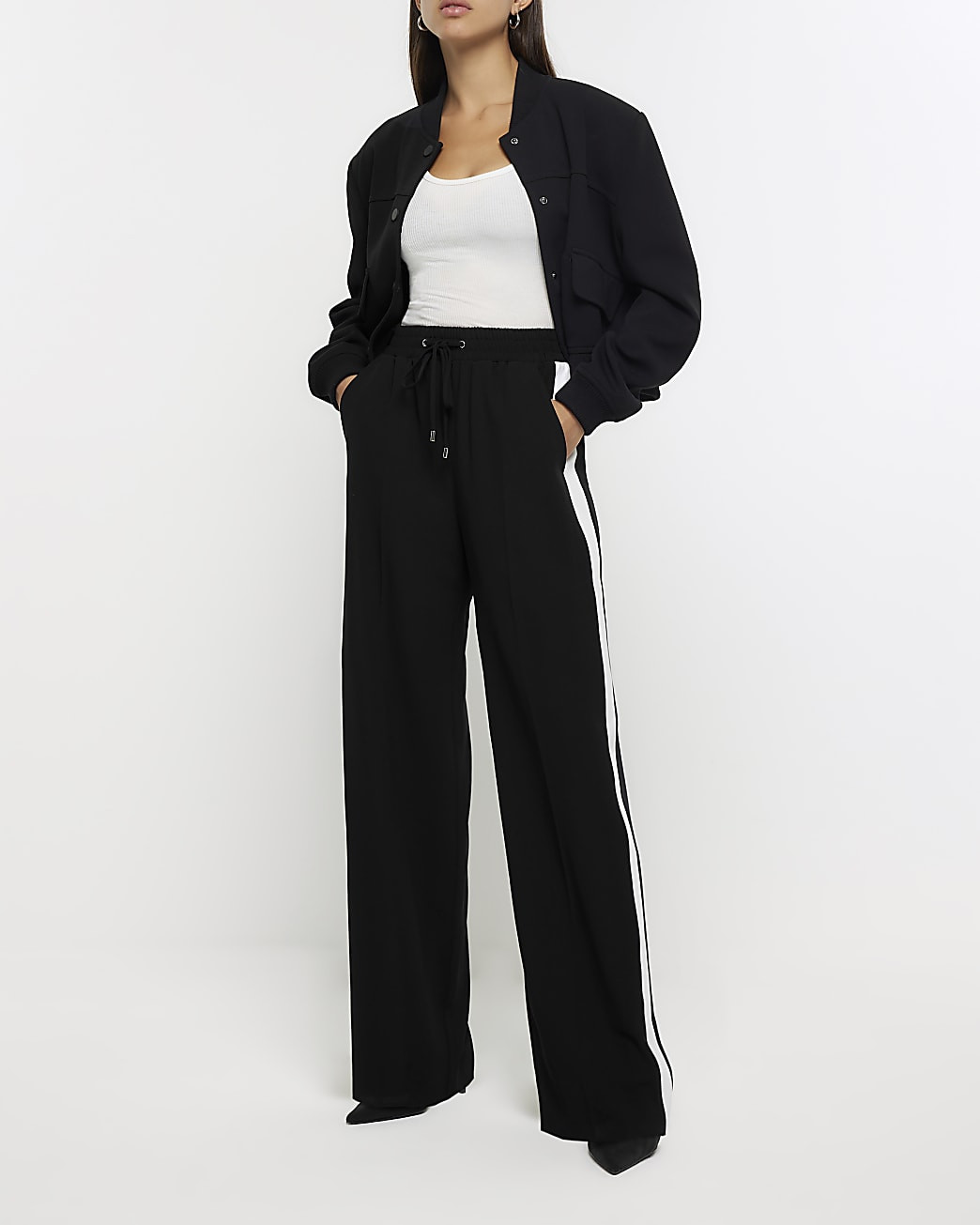 Black side stripe wide leg joggers | River Island (UK & IE)