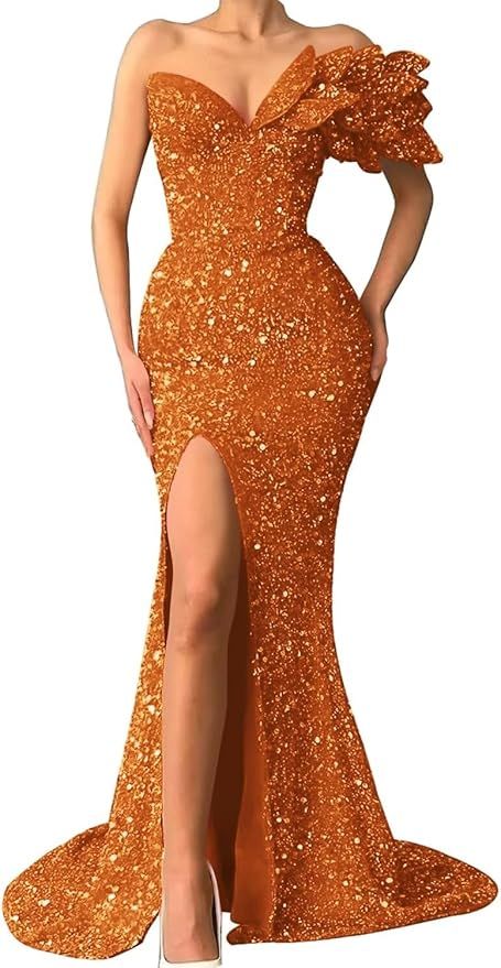 Eightale One Shoulder Sequin Prom Dresses Mermaid Strapless Bodycon Formal Party Evening Gown | Amazon (US)