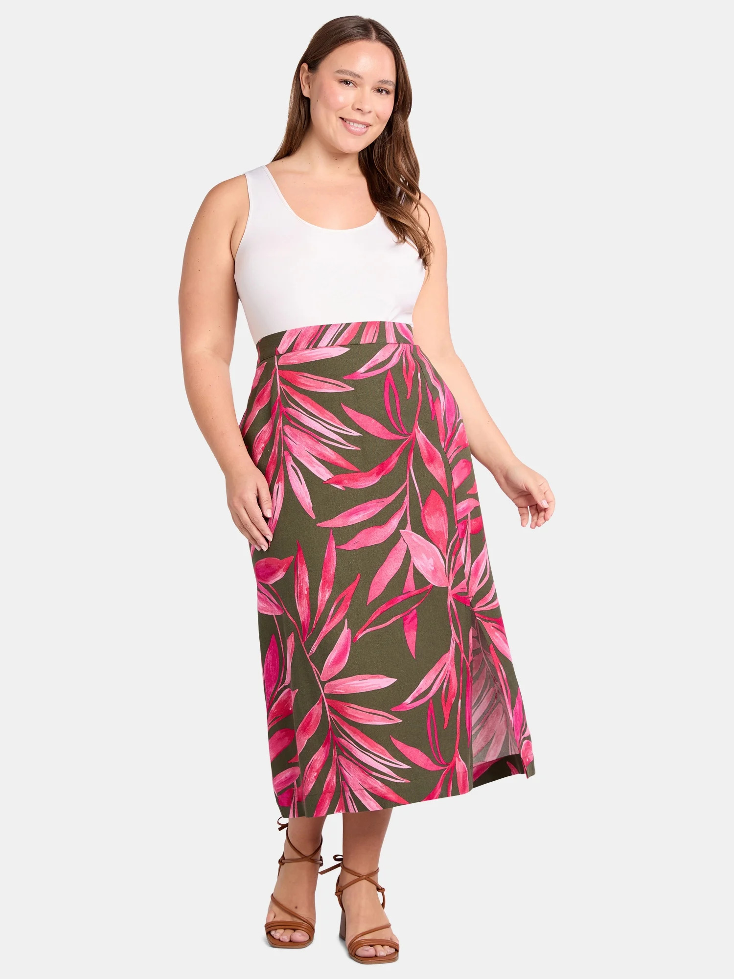 Time and Tru Women's Linen-Blend Slip Skirt with Side Slit, Sizes XS-4X | Walmart (US)