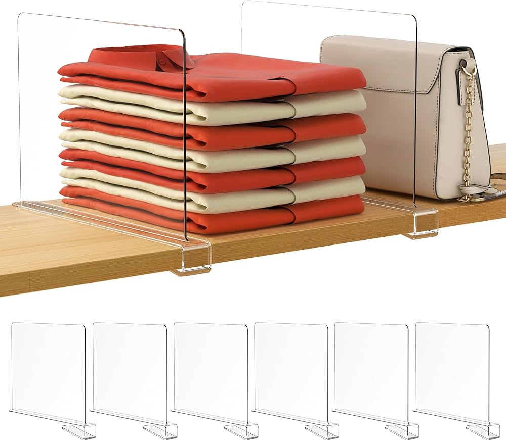 HBlife 6 Pack Closet Organizers and Storage, Clear Shelf Dividers, Vertical Purse Organizer for C... | Amazon (US)