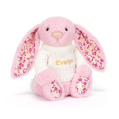 Blushkin Blossom Luxe Bunny with Personalized Cream Jumper | Jellycat US