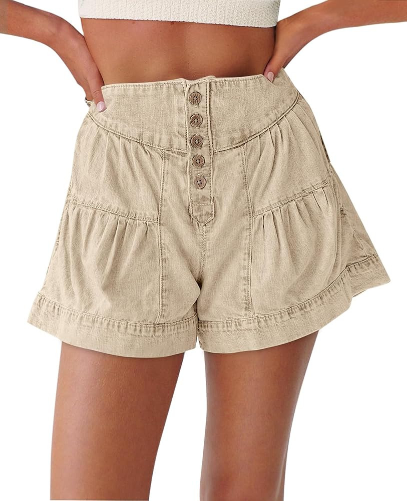 Cicy Bell Womens Summer Flowy Jean Shorts Button Up High Waisted Wide Leg Denim Skort with Pocket... | Amazon (US)