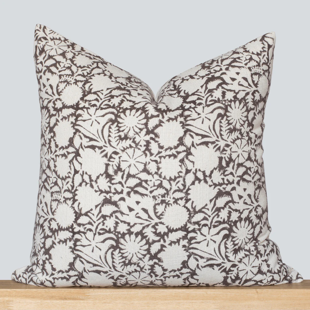 Laurel Floral Block Printed Pillow Cover | Chocolate Brown | Apartment No.3