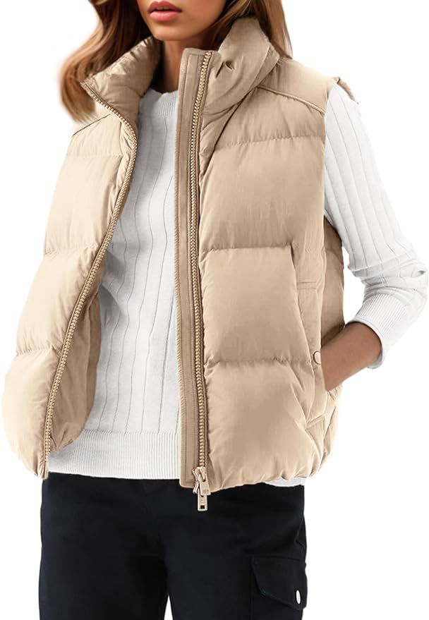PHISOCKAT Womens Puffer Vest Sleeveless Cropped Puffer Vest Stand Collar Lightweight Winter Puffy... | Amazon (US)