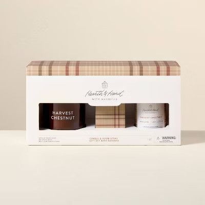 3pc Harvest Chestnut Gift Set with 7oz Jar Candle, 3.38 fl oz Room Spray, and 5.1cm Matches - Hea... | Target