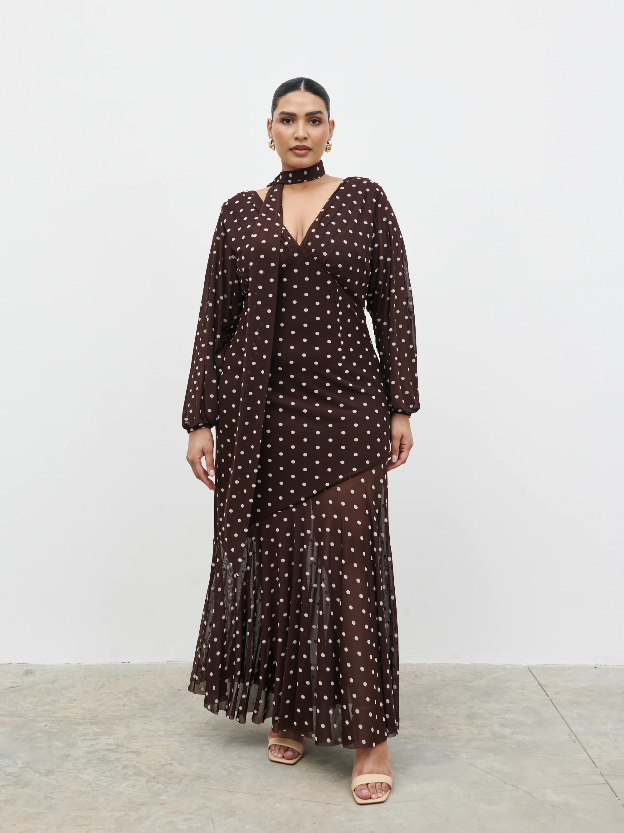 Petula Scarf Mesh Maxi Dress Curve | Pretty Lavish (UK)